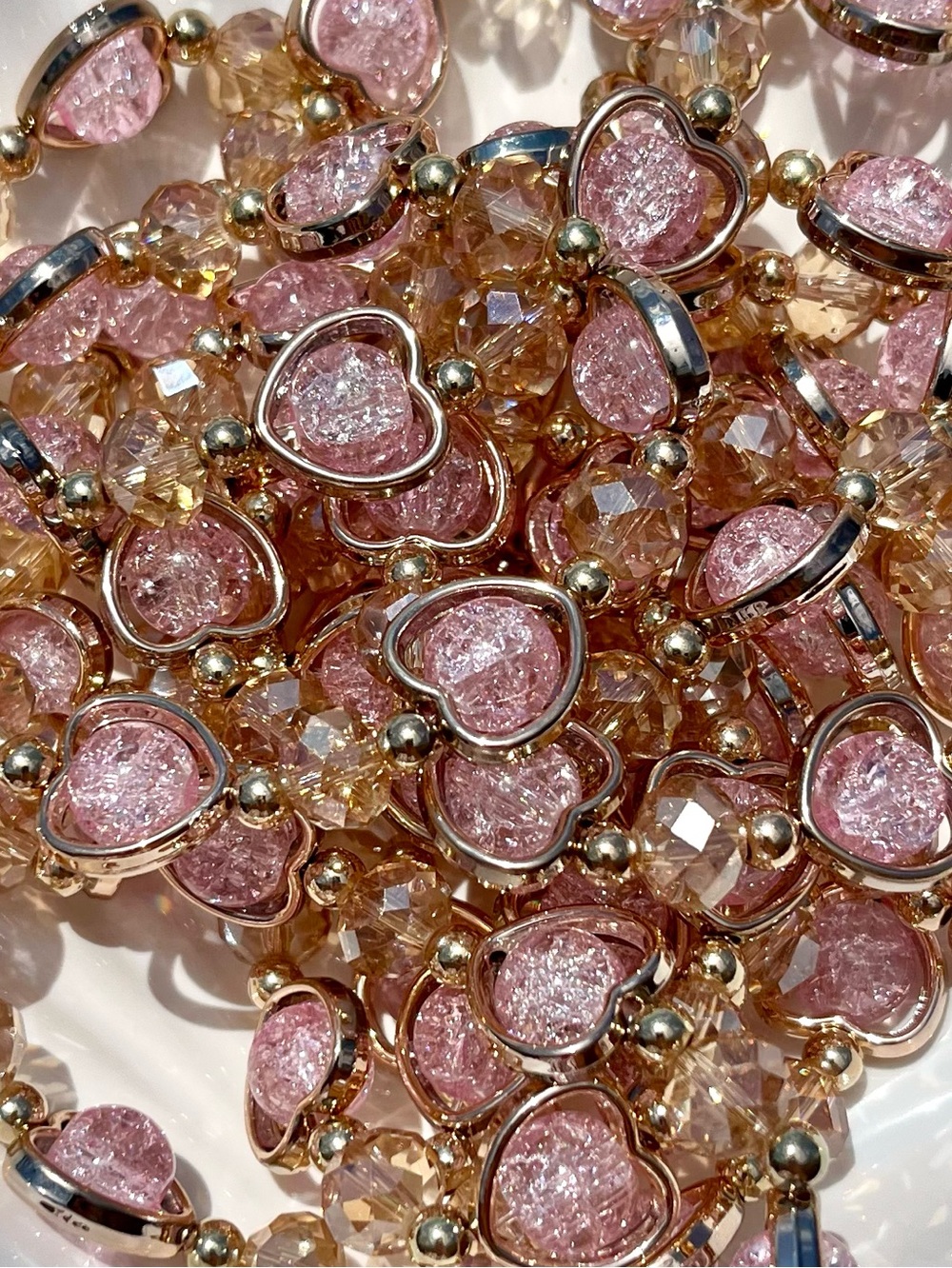 Golden Hearts Glass Beaded Bracelet NWOT
